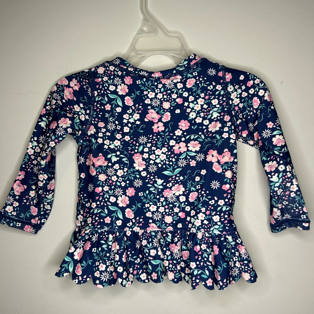 Ruffle Butts Navy Floral Long Sleeve Rash-guard 18-24M. SKU A38 - Picture 2 of 4